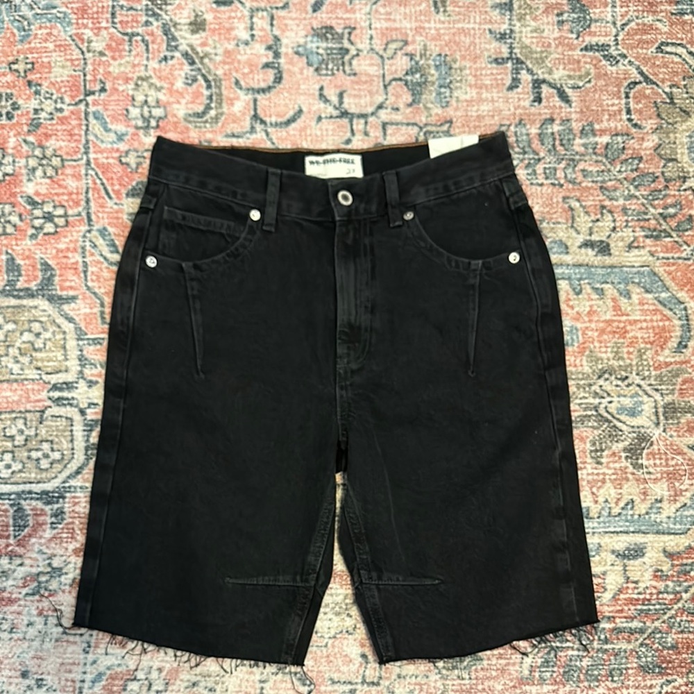 Free People We the Free Black Jean Shorts High-Waisted Raw Hem NWT Size 27